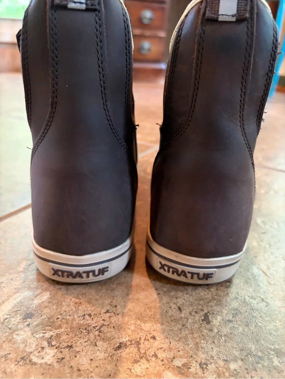 XTRATUF Men’s 6” Leather Waterproof Brown Slip-On Boots SIZE 8